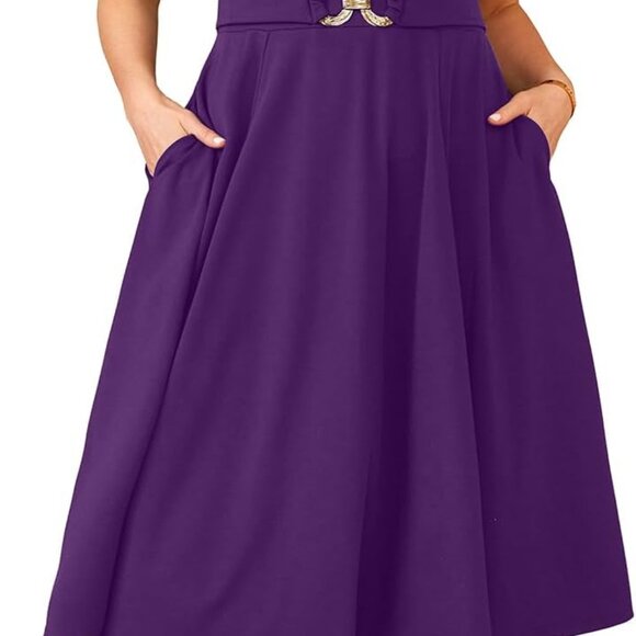 Women Plus Size Dresses for Wedding Guest - Cocktail Semi Formal A-Line Midi Dre - Picture 1 of 5